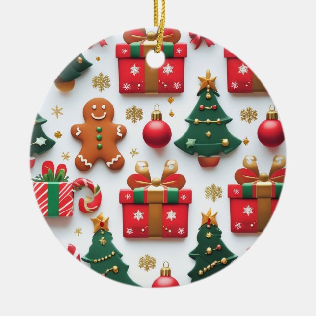 Ornamento De Cerâmica Festive Christmas Pattern (Frente)
