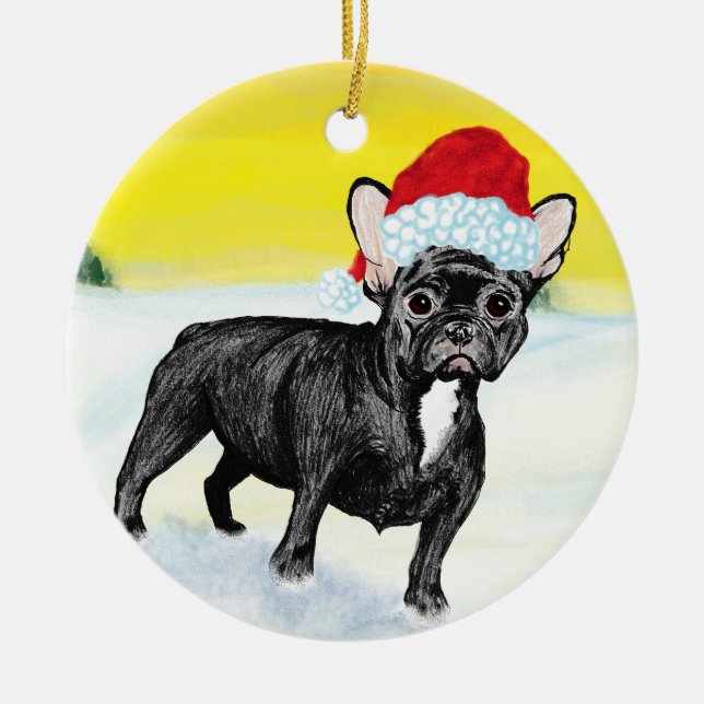 Ornamento De Cerâmica festive french bull dog (Frente)