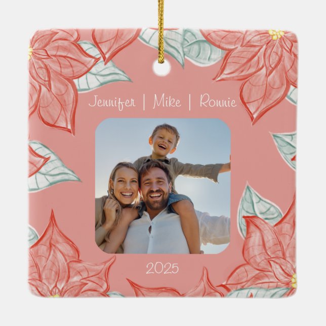 Ornamento De Cerâmica Festive Poinsettia Ornament  (Verso)