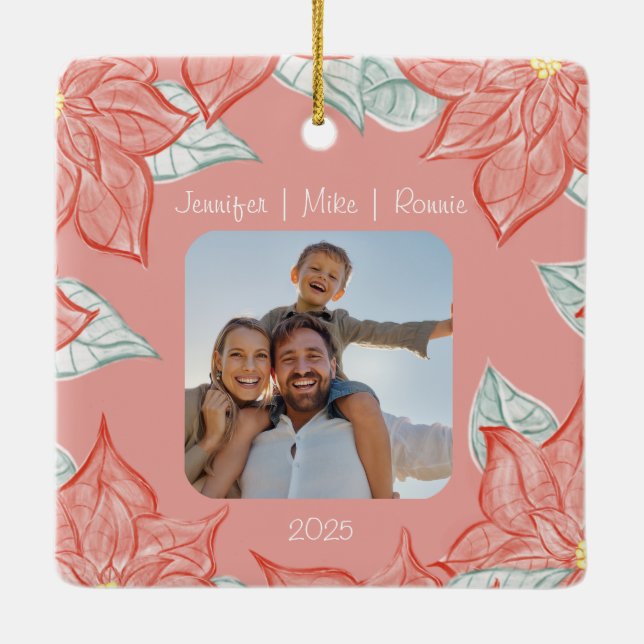 Ornamento De Cerâmica Festive Poinsettia Ornament  (Verso)