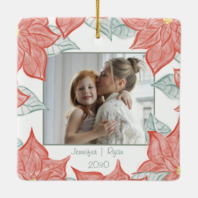 Ornamento De Cerâmica Festive Poinsettia Ornament (Verso)