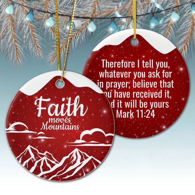 Ornamento De Cerâmica Festive Snowy Motivational Biblical Text ⛪️ 🎄 (Custom festive snowy customizable biblical text god's message timeless holiday snow-capped mountain)
