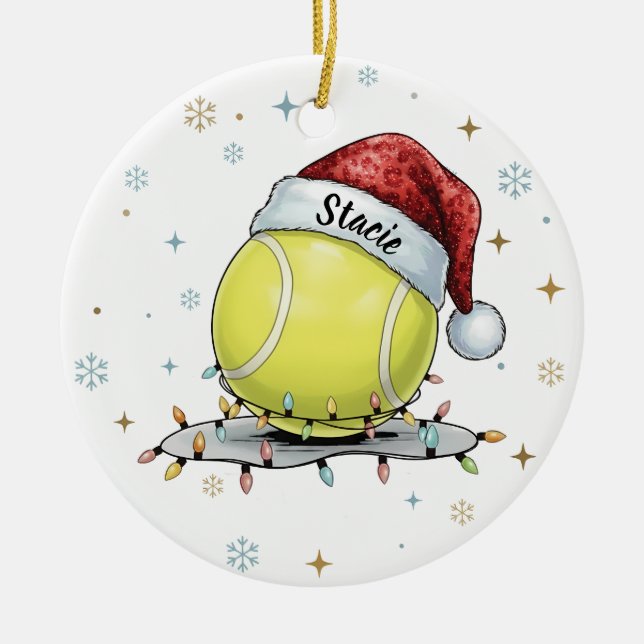 Ornamento De Cerâmica Festive Tennis Ball Holiday Design  (Frente)