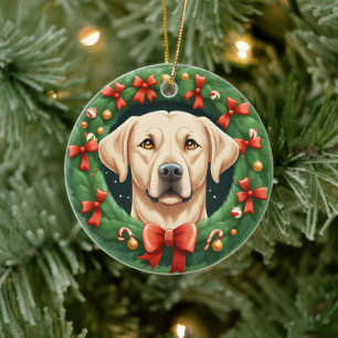 Ornamento De Cerâmica Festivo Bela Noite de Labrador Cão Festivo