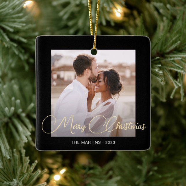 Ornamento De Cerâmica Festivo Black Winter Deer Photo Christmas (Árvore)