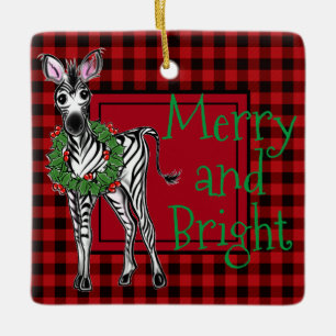 Ornamento De Cerâmica Festivo Foliday Zebra Holly Wreath   búfalo vermel