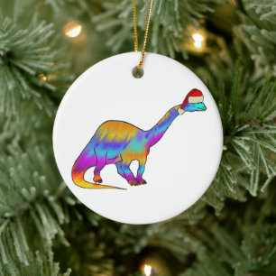 Ornamento De Cerâmica Festivo Psicodélico Arco-Íris Brontosaurus Dinos