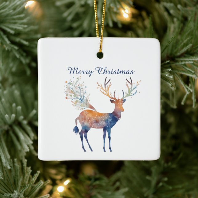 Ornamento De Cerâmica Festivo Reindeer Citação Feliz Natal (Árvore)