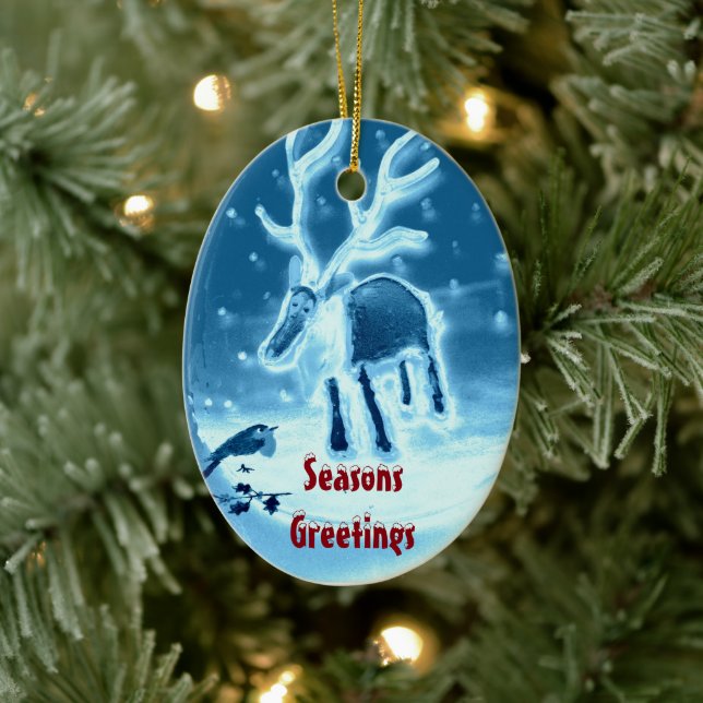 Ornamento De Cerâmica Festivo Reindeer Robin Seasonal (Árvore)