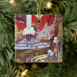 Ornamento De Cerâmica Ficção científica do vintage, a cidade perdida 