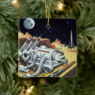 Ornamento De Cerâmica Ficção Científica Vintage, Estação Espacial na Lua