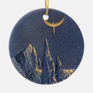 Ornamento De Cerâmica Ficção Científica Vintage, Planeta da Neve da Lua