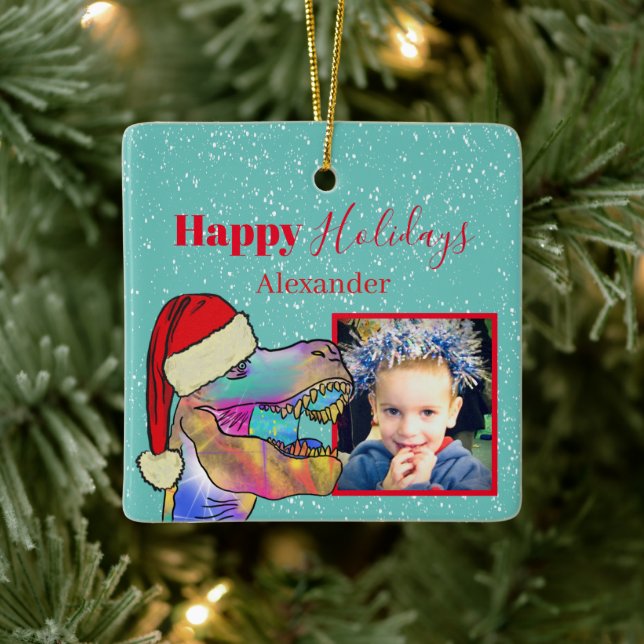 Ornamento De Cerâmica Ficheiro de Foto do Dinossauro de Natal (Árvore)
