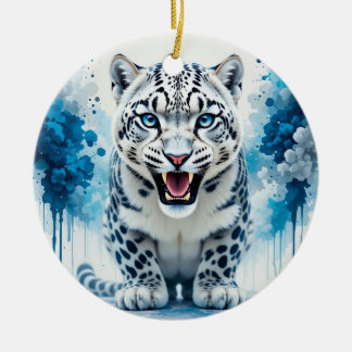 Ornamento De Cerâmica Fierce White Leopard