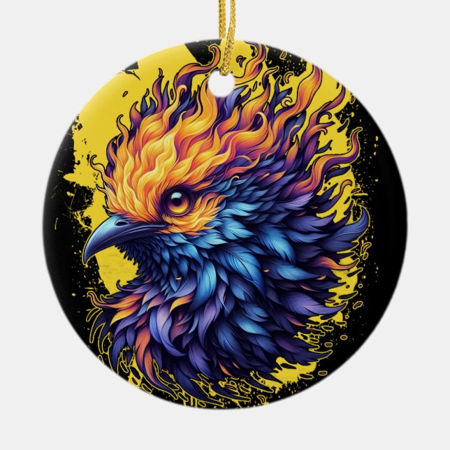 Ornamento De Cerâmica Fiery Phoenix Bird Art (Frente)