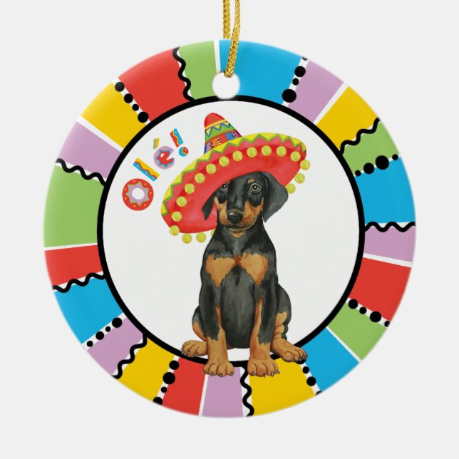 Ornamento De Cerâmica Fiesta Doberman Pinscher Cerâmica Ornament (Frente)