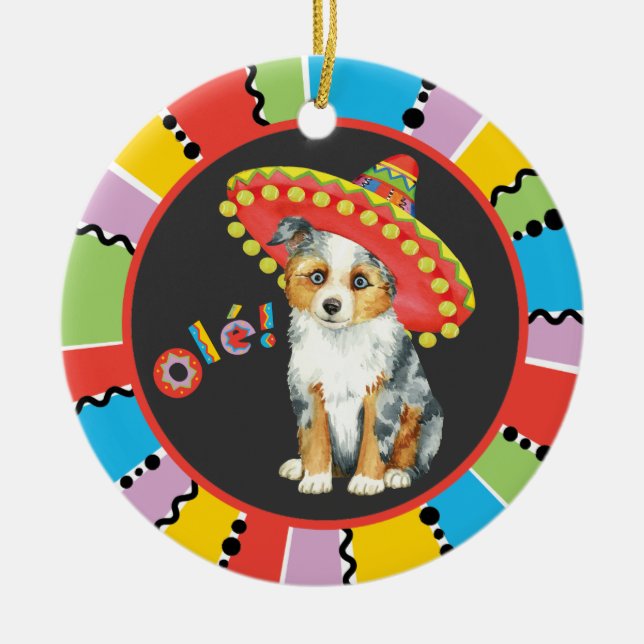 Ornamento De Cerâmica Fiesta Miniature American Shepherd (Frente)
