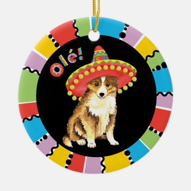Ornamento De Cerâmica Fiesta Sheltie (Frente)