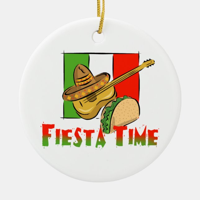 Ornamento De Cerâmica Fiesta Time Taco, Sombrero, Violão (Frente)
