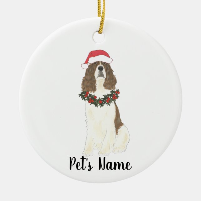 Ornamento De Cerâmica Fígado e Branco Spaniel Inglês Springer Natal (Frente)