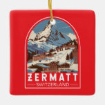 Ornamento De Cerâmica Figura de Viagem de arte da ilustração da Suiça de<br><div class="desc">Zermatt retro vetor viagem design. Zermatt,  no cantão de Valais,  na Suiça meridional,  é um porto de montanha conhecido por esquiar,  escalar e caminhar.</div>