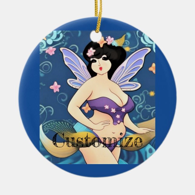 Ornamento De Cerâmica Figura do cheio Deusa Fada Thunder_Cove (Frente)