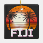 Ornamento De Cerâmica Fiji Vintage Palm Trees Summer Beach<br><div class="desc">Incrível design de Vintage Fiji para amantes de praia no verão.</div>
