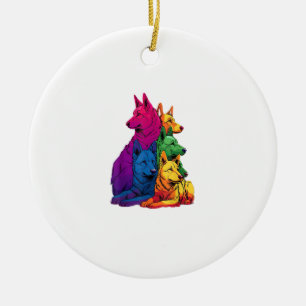 Ornamento De Cerâmica Filha Colorida de German shepherd do Orgulho LGBT