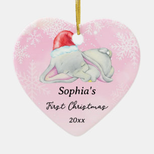 Ornamento De Cerâmica Filhinha, Primeiro Natal, Elefante Rosa Personaliz