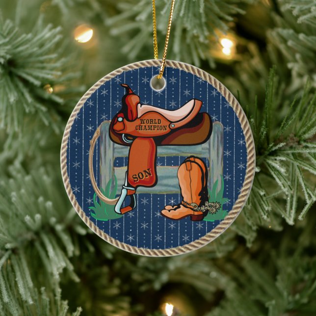 Ornamento De Cerâmica Filho campeão de sela da rodeia ocidental (Árvore)