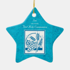 Ornamento De Cerâmica Filho, Primeira Comunhão, Trigo, Uvas Azuis