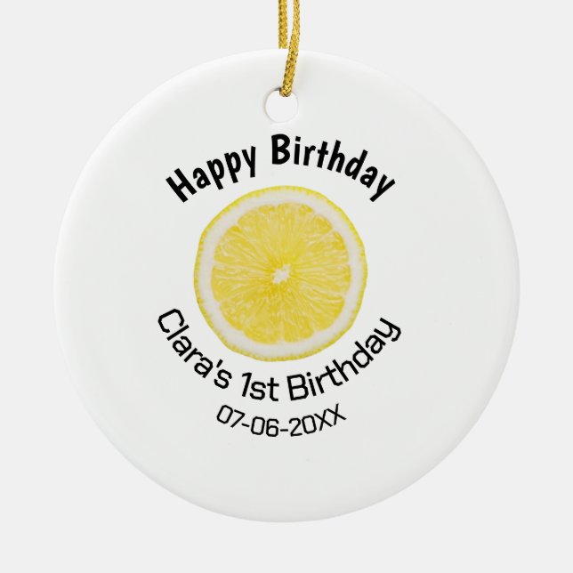 Ornamento De Cerâmica Filhos bebês primeiro aniversario lêmon fatia adic (Frente)