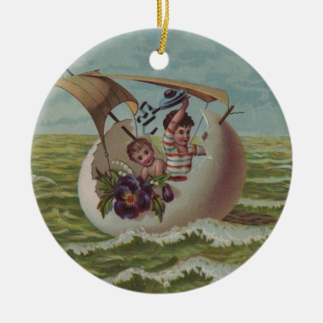 Ornamento De Cerâmica Filhos de Ovos para Navegação com Cartão de Páscoa (Frente)