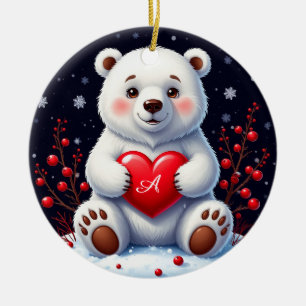Ornamento De Cerâmica Filhote Adorável de Urso Polar Branco Segurando um