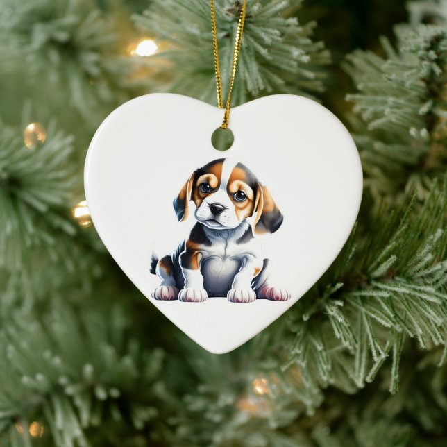Ornamento De Cerâmica Filhote de Beagle Personalizado (Árvore)