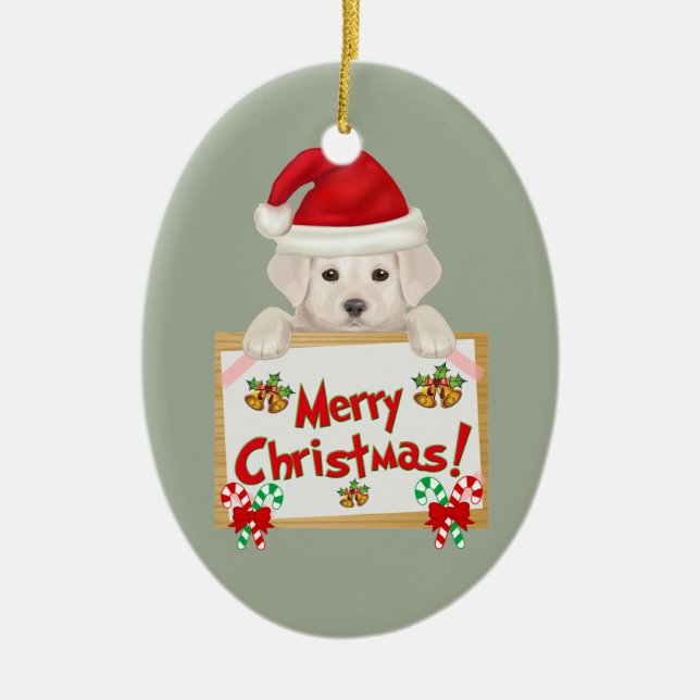 Ornamento De Cerâmica Filhote de cachorro de Labrador do Natal! Para (Frente)