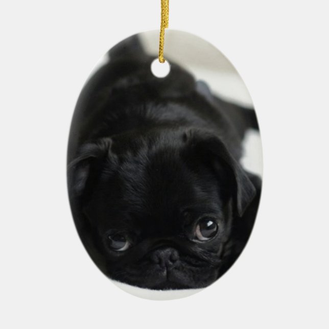 Ornamento De Cerâmica Filhote de cachorro preto do Pug (Frente)