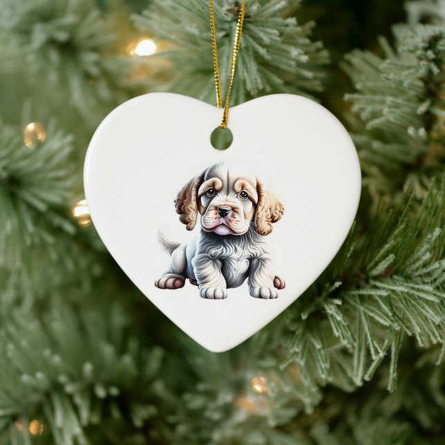 Ornamento De Cerâmica Filhote de Clumber Spaniel Personalizado (Árvore)