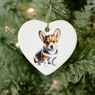Ornamento De Cerâmica Filhote de Corgi Galês de Pembroke Personalizado