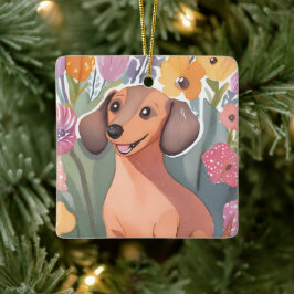 Ornamento De Cerâmica Filhote de Dachshund | Cachorro Pet Aquarela