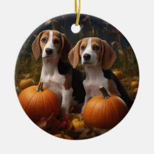 Ornamento De Cerâmica Filhote de Foxhound Americano Delícia de Outono