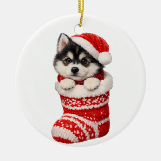 Ornamento De Cerâmica Filhote de Husky de Natal 
