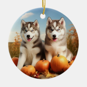 Ornamento De Cerâmica Filhote de Malamute do Alasca Delícia de Outono Ab