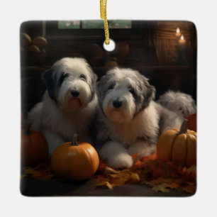 Ornamento De Cerâmica Filhote de Old English Sheepdog Autumn Delight Abó