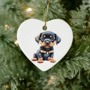 Ornamento De Cerâmica Filhote de Rottweiler Personalizado