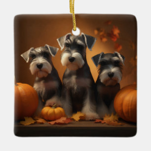 Ornamento De Cerâmica Filhote de Schnauzer Delícia de Outono Abóbora 