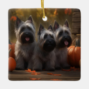 Ornamento De Cerâmica Filhote de Skye Terrier Delícia de Outono Abóbora