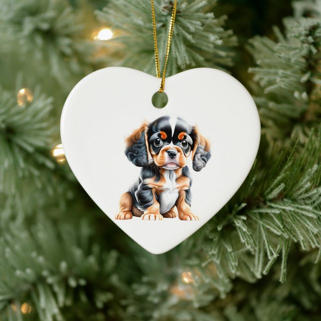 Ornamento De Cerâmica Filhote de Spaniel Toy Inglês Personalizado (Árvore)