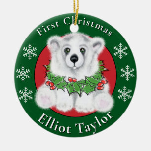 Ornamento De Cerâmica Filhote de urso polar fofo de Natal, filhote de ur