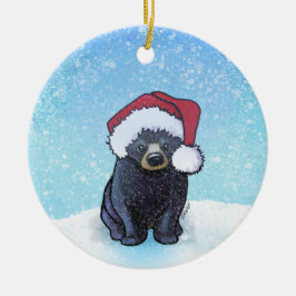 Ornamento De Cerâmica Filhote de Urso Preto de Natal